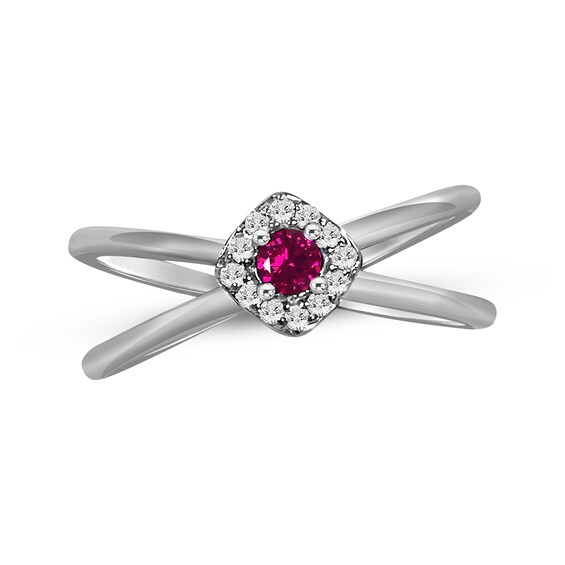 Lab-Created Ruby & White Lab-Created Sapphire Orbit Ring Sterling Silver