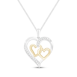 Diamond Triple Heart Necklace 1/10 ct tw Sterling Silver & 10K Yellow Gold 19"