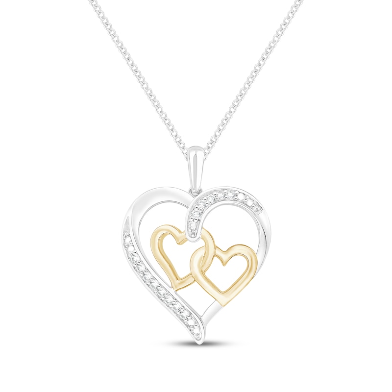 Main Image 1 of Diamond Triple Heart Necklace 1/10 ct tw Sterling Silver & 10K Yellow Gold 19"