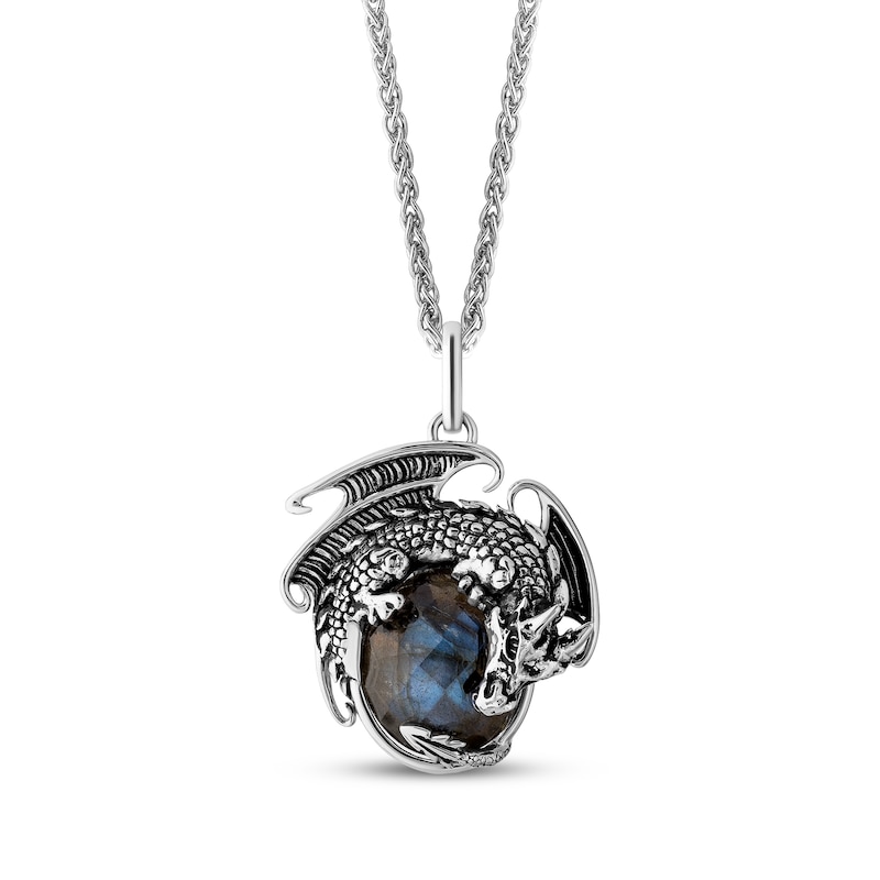 Main Image 1 of House of the Dragon Men's Oval-Cut Labradorite Necklace Sterling Silver 20"