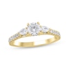 Thumbnail Image 1 of Memories Moments Magic Certified Round-Cut & Pear-Shaped Diamond Three-Stone Engagement Ring 1 ct tw 18K Yellow Gold