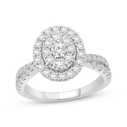 Multi-Diamond Oval Halo Engagement Ring 1 ct tw 10K White Gold