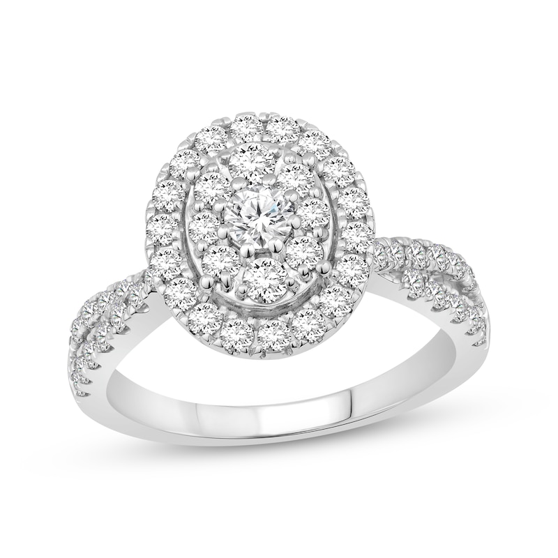 Main Image 1 of Multi-Diamond Oval Halo Engagement Ring 1 ct tw 10K White Gold