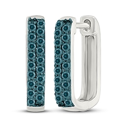 Blue Diamond Angled Hoop Earrings 1/3 ct tw Sterling Silver