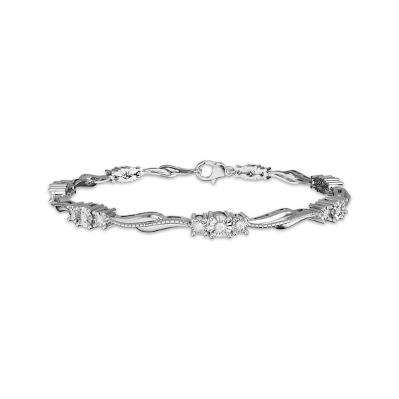 Diamond Wave Link Bracelet 1/10 ct tw Sterling Silver 7.25"