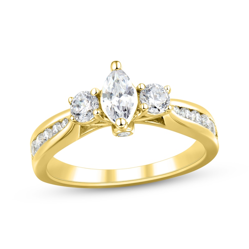 Main Image 1 of Memories Moments Magic Marquise & Round-Cut Diamond Engagement Ring 1 ct tw 14K Yellow Gold