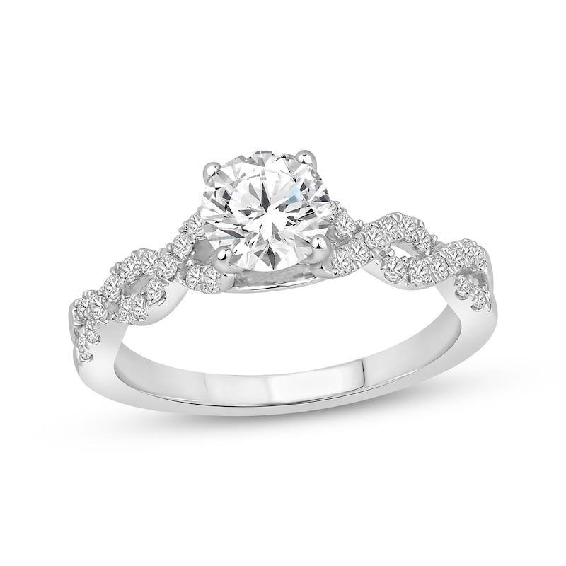 Main Image 1 of Adore Round-Cut Diamond Twist Shank Engagement Ring 1-1/4 ct tw 14K White Gold