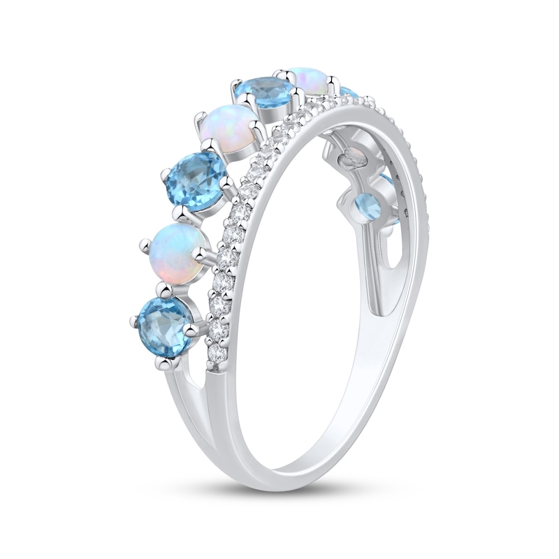 Main Image 2 of Lab-Created Opal, Blue Topaz & White Lab-Created Sapphire Two-Row Ring Sterling Silver