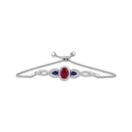Oval-Cut Lab-Created Ruby, Blue & White Lab-Created Sapphire Bolo Bracelet Sterling Silver 9"