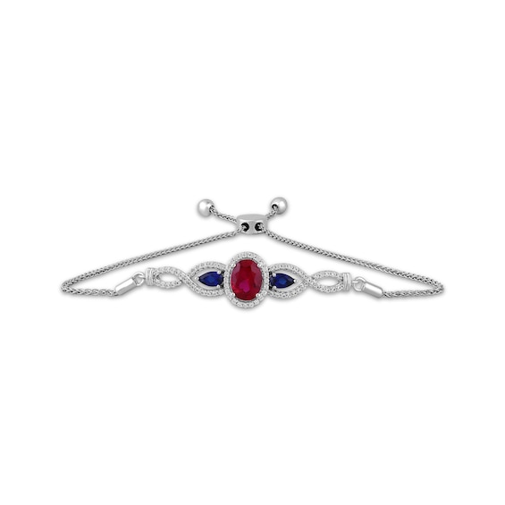 Oval-Cut Lab-Created Ruby, Blue & White Lab-Created Sapphire Bolo Bracelet Sterling Silver 9"