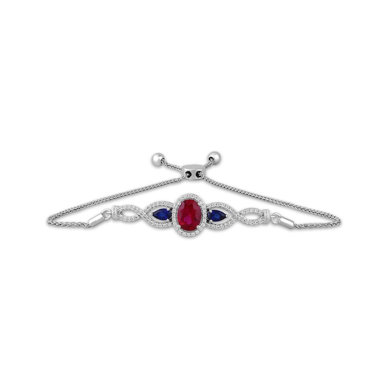 Main Image 1 of Oval-Cut Lab-Created Ruby, Blue & White Lab-Created Sapphire Bolo Bracelet Sterling Silver 9"