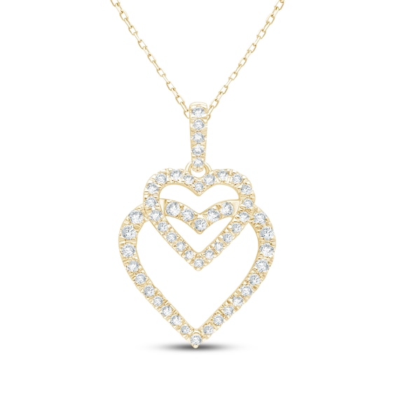 KAY Lab-Grown Diamonds Overlapping Double Heart Necklace 1/2 ct tw 14K Yellow Gold 18"