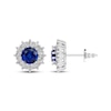 Thumbnail Image 1 of Blue & White Lab-Created Sapphire Starburst Halo Stud Earrings Sterling Silver