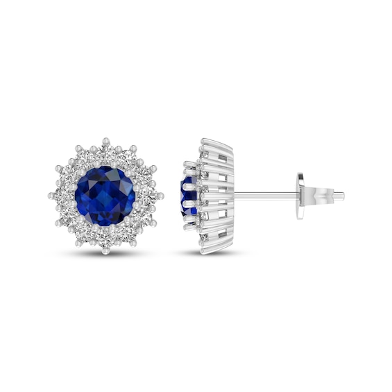 Blue & White Lab-Created Sapphire Starburst Halo Stud Earrings Sterling Silver
