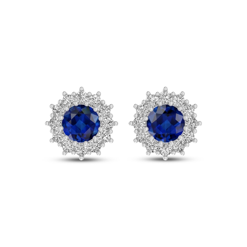 Main Image 2 of Blue & White Lab-Created Sapphire Starburst Halo Stud Earrings Sterling Silver