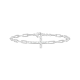 Diamond Sideways Cross Paperclip Chain Bracelet 1/4 ct tw Sterling Silver 7"