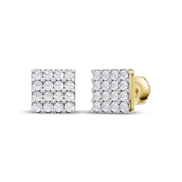 KAY Lab-Grown Diamonds Men's Multi-Stone Square-Frame Stud Earrings 1/2 ct tw 10K Yellow Gold