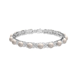 Cultured Pearl & Diamond Accent XO Bracelet Sterling Silver 7.25"