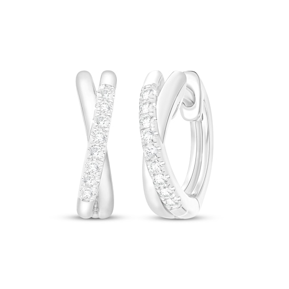 Diamond Crossover Hoop Earrings 1/10 ct tw Sterling Silver