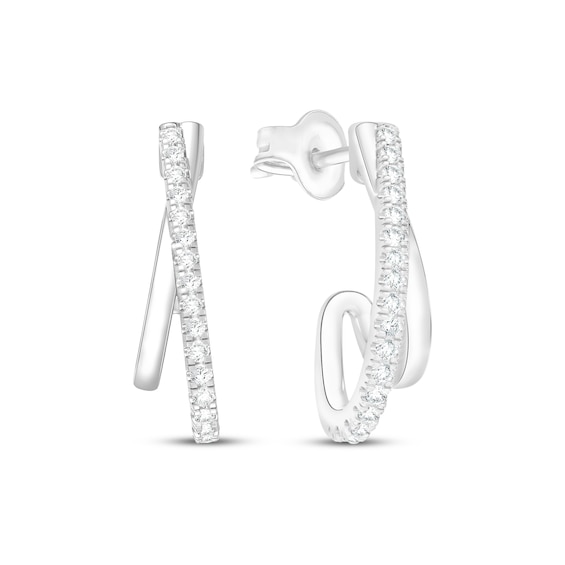 Diamond Crossover J-Hoop Earrings 1/6 ct tw Sterling Silver