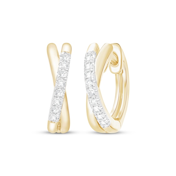 Diamond Crossover Hoop Earrings 1/10 ct tw 10K Yellow Gold