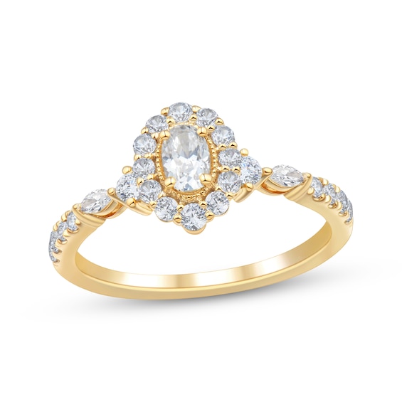 Adore Oval-Cut Diamond Halo Engagement Ring 3/4 ct tw 14K Yellow Gold