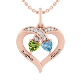 Birthstone Couple's Heart Criss-Cross Necklace (2 Stones and Lines)
