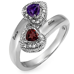 Diamond and Birthstone Couple's Ring (2 Stones and Lines)