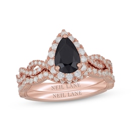 Neil Lane Pear-Shaped Black & White Diamond Twist Bridal Set 1-3/4 ct tw 14K Rose Gold