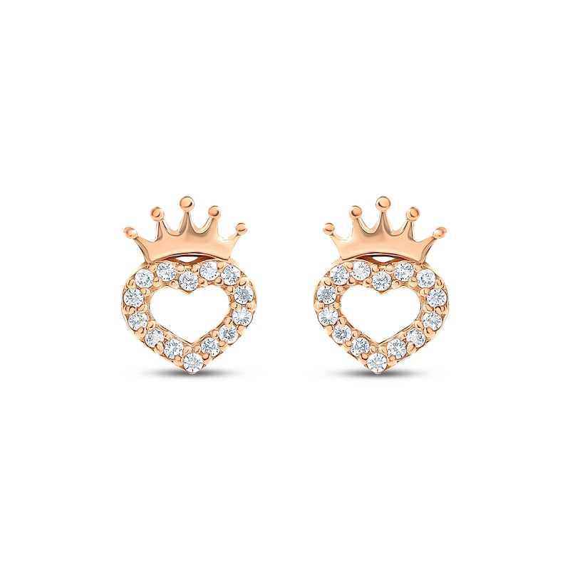 Main Image 2 of Children's Heart with Crown Cubic Zirconia Earrings 14K Rose Gold