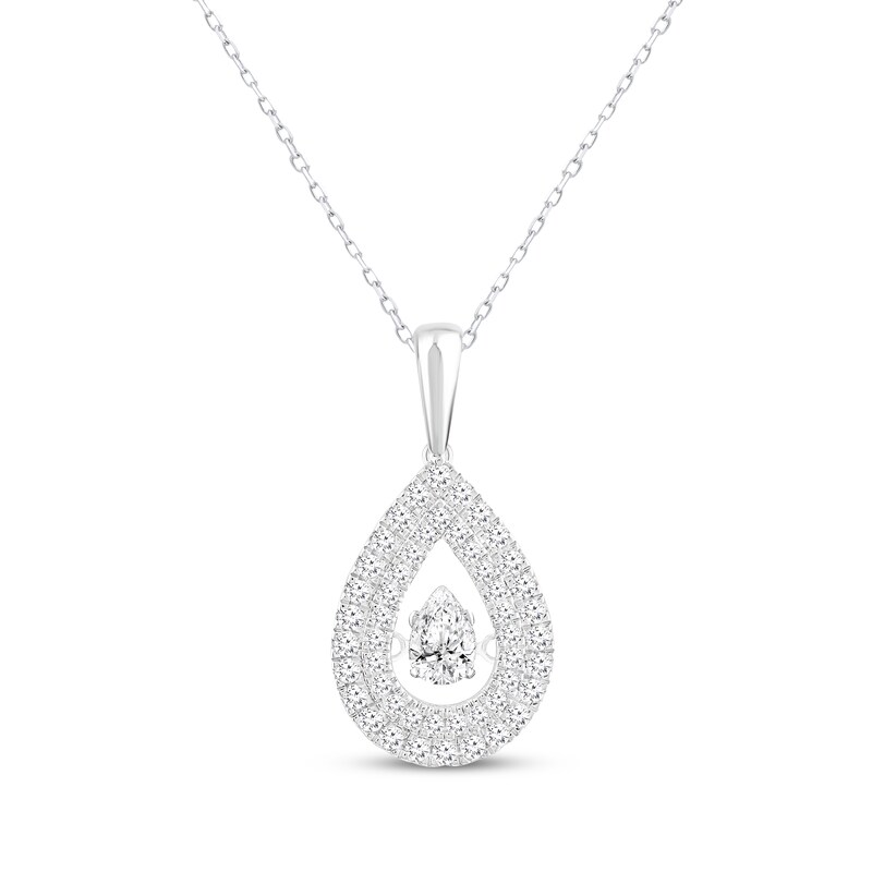 Main Image 1 of Unstoppable Love Pear-Shaped Lab-Grown diamond Double Frame Necklace 1 ct tw 14K White Gold 18”