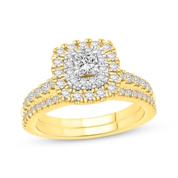 Princess & Round-Cut Diamond Halo Bridal Set 1 ct tw 14K Two-Tone Gold