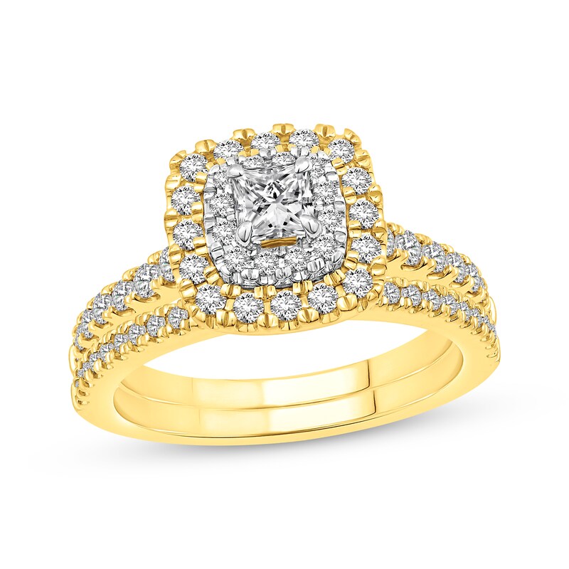 Main Image 1 of Adore Princess & Round-Cut Diamond Halo Bridal Set 1 ct tw 14K Two-Tone Gold