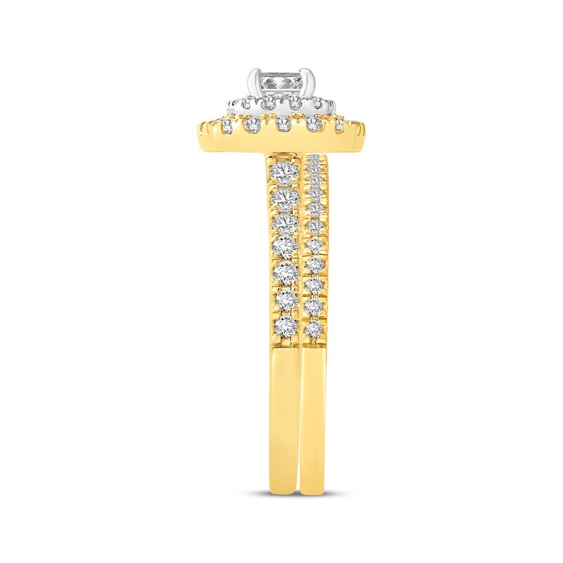 Main Image 2 of Adore Princess & Round-Cut Diamond Halo Bridal Set 1 ct tw 14K Two-Tone Gold