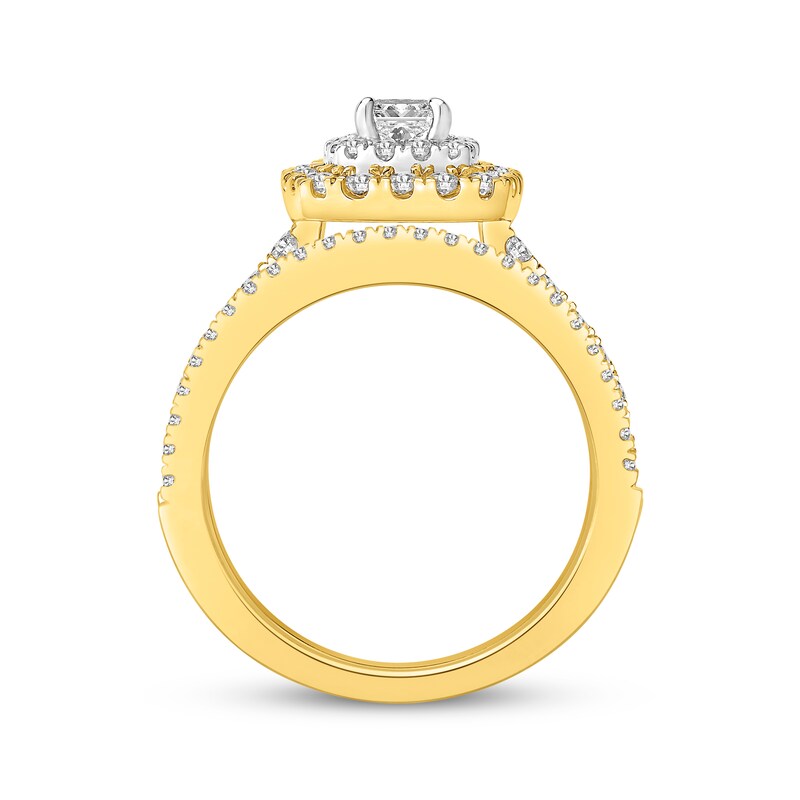 Main Image 3 of Adore Princess & Round-Cut Diamond Halo Bridal Set 1 ct tw 14K Two-Tone Gold