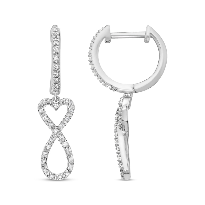 Main Image 1 of Diamond Heart Infinity Drop Hoop Earrings 1/5 ct tw Sterling Silver