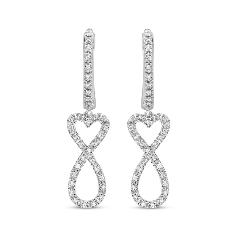 Main Image 2 of Diamond Heart Infinity Drop Hoop Earrings 1/5 ct tw Sterling Silver