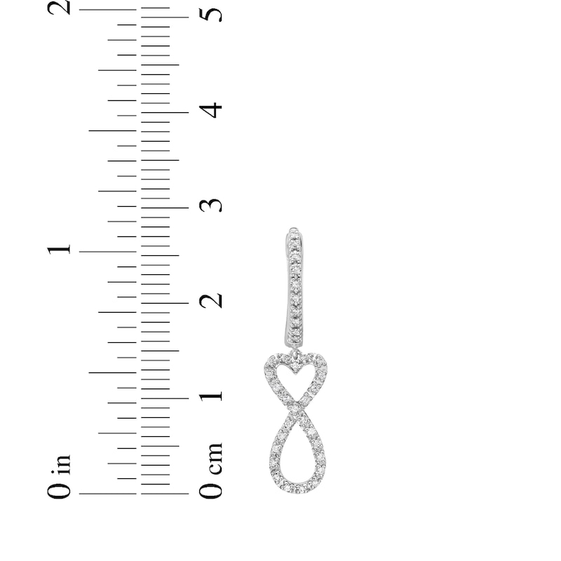 Diamond Heart Infinity Drop Hoop Earrings 1/5 ct tw Sterling Silver