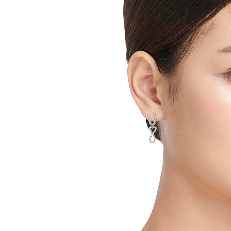 Main Image 4 of Diamond Heart Infinity Drop Hoop Earrings 1/5 ct tw Sterling Silver