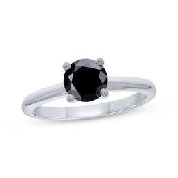 Round-Cut Black Diamond Solitaire Engagement Ring 1 ct tw 14K White Gold
