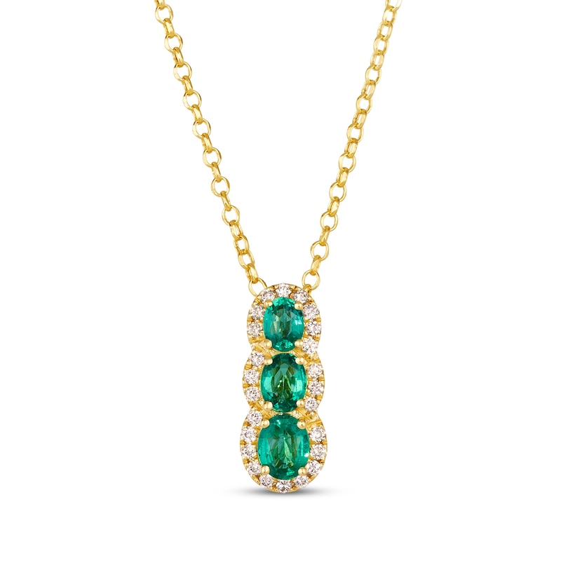 Main Image 1 of Le Vian Emerald Three-Stone Necklace 1/6 ct tw Diamonds 14K Honey Gold 19"