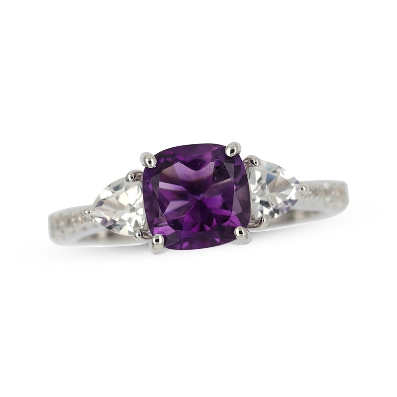 Main Image 1 of Cushion-Cut Amethyst & White Lab-Created Sapphire Ring Sterling Silver