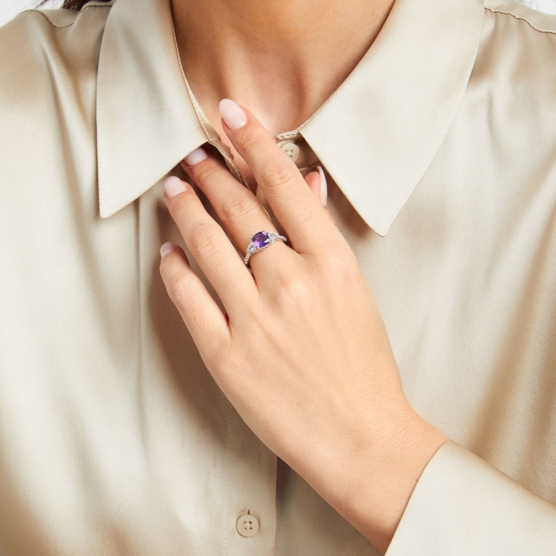 Main Image 3 of Cushion-Cut Amethyst & White Lab-Created Sapphire Ring Sterling Silver