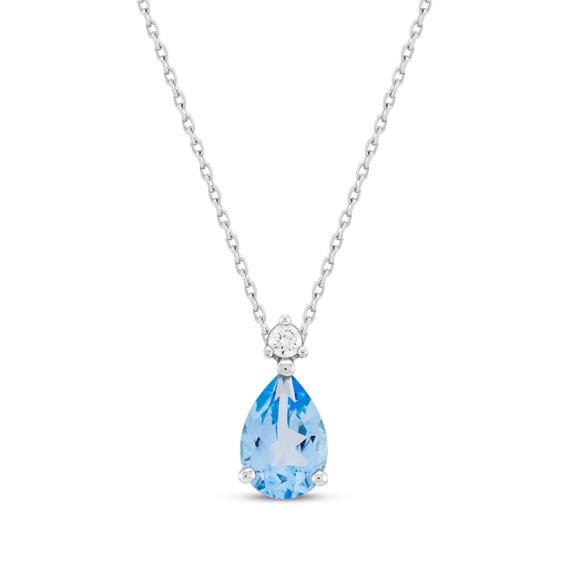Main Image 1 of Pear-Shaped Swiss Blue Topaz Necklace 1/20 ct tw 10K White Gold 18"
