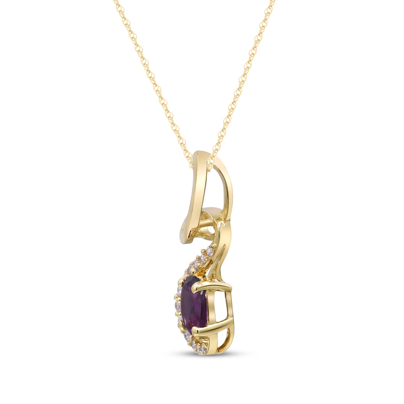 Main Image 2 of Oval-Cut Rhodolite Garnet & Diamond Ribbon Necklace 1/20 ct tw 10K Yellow Gold 18"