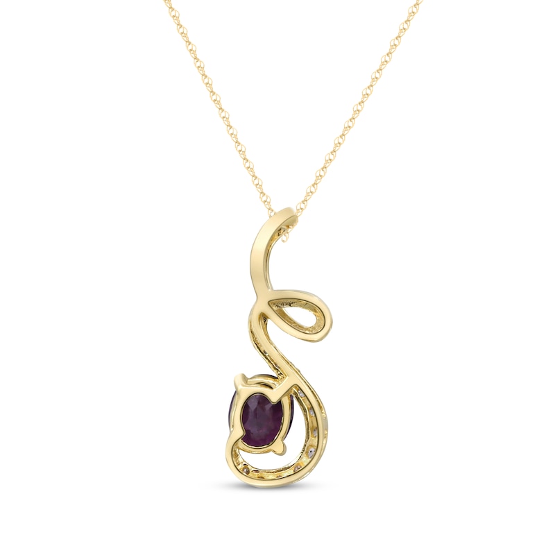Main Image 3 of Oval-Cut Rhodolite Garnet & Diamond Ribbon Necklace 1/20 ct tw 10K Yellow Gold 18"