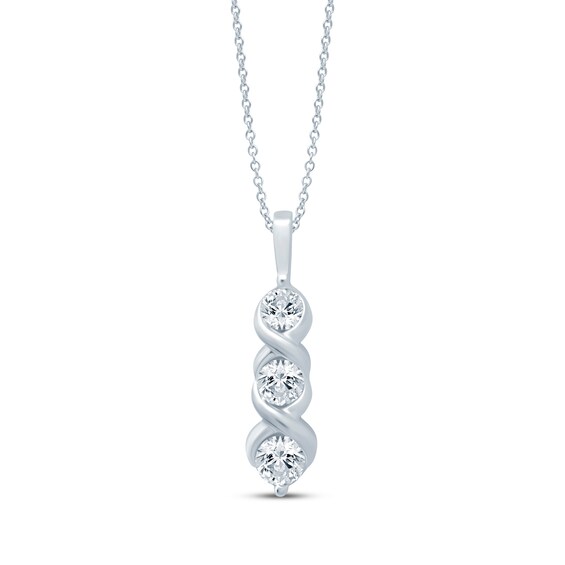 Three-Stone Diamond Necklace 3/4 ct tw 10K White Gold 18"