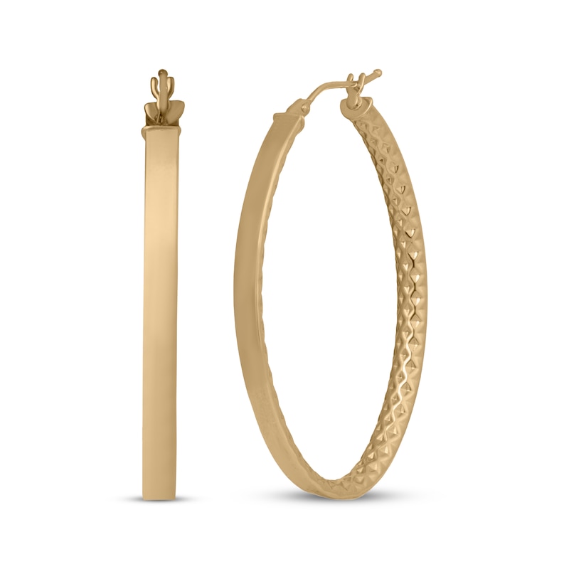 Main Image 1 of Italian Brilliance Diamond-Cut Snakeskin Hoop Earrings 14K Yellow Gold