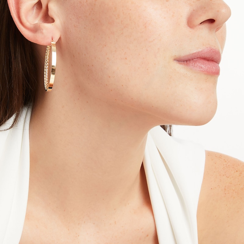 Main Image 4 of Italian Brilliance Diamond-Cut Snakeskin Hoop Earrings 14K Yellow Gold