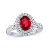 Thumbnail Image 1 of Oval-Cut Lab-Created Ruby & White Lab-Created Sapphire Twist Shank Ring Sterling Silver